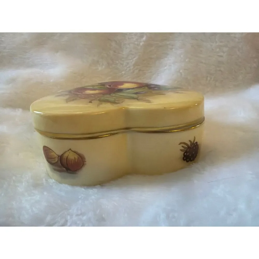 Aynsley Orchard Gold Heart Trinket Box Bone China England Fruit Covered Box